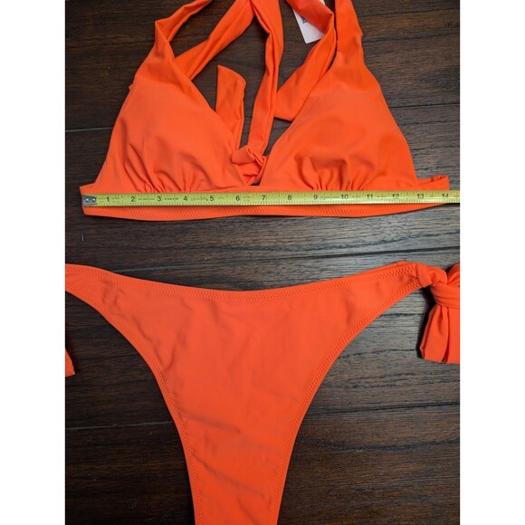 Beachsissi Swim String Bikini Neon Orange Size XL High Cut Triangle Halter Top - Picture 8 of 10